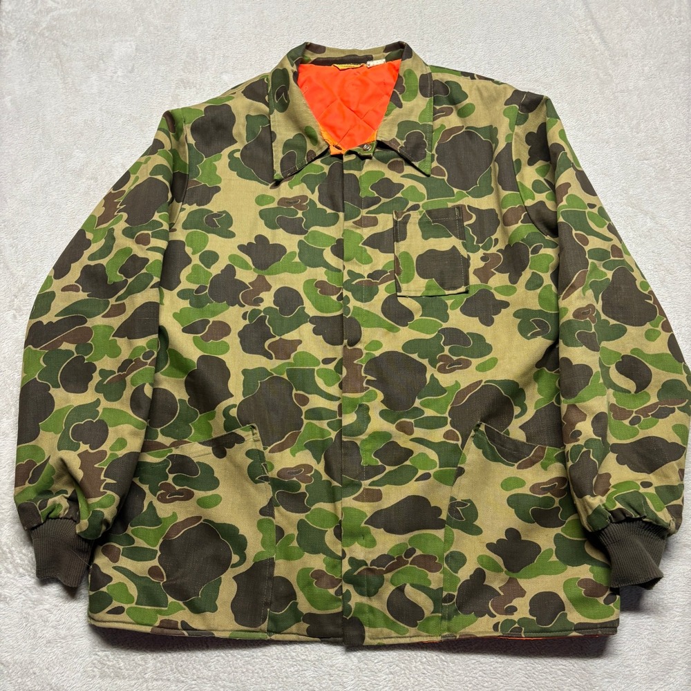 VTG Ranger Jacket Mens XL Duck Camo Quilted Safety Orange Hunting Talon Zipper